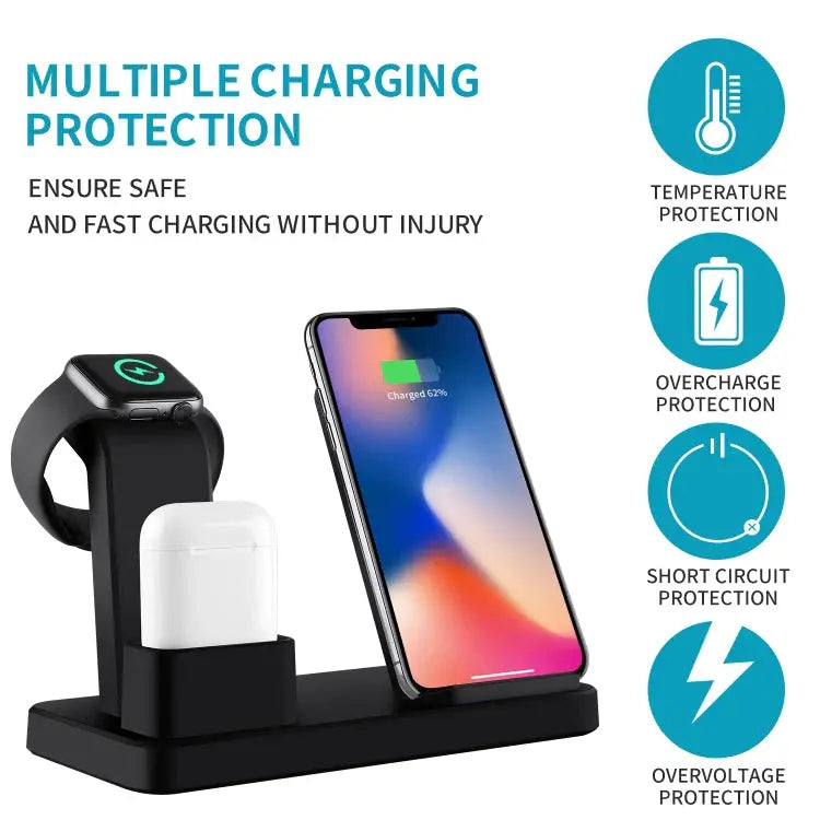CARGADOR 3 EN 1: móvil, auriculares y smartwach