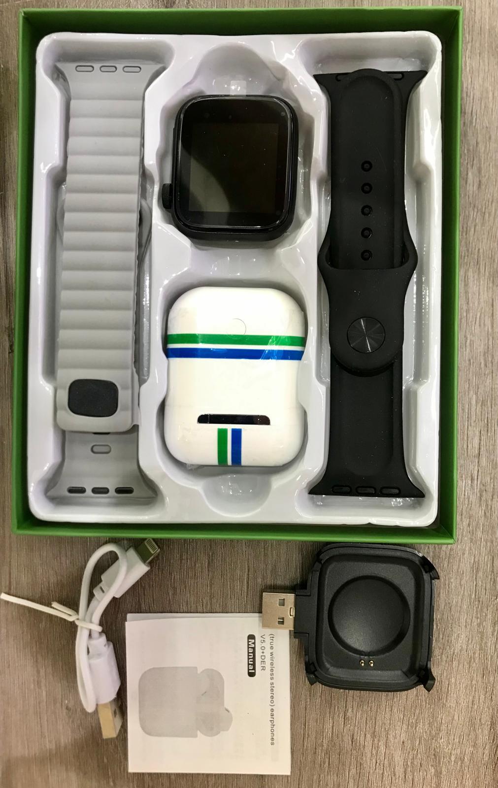 Reloj inteligente negro+ Airpods Android y Apple